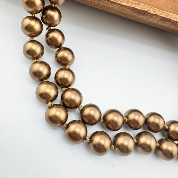 Vintage Napier Brass Tone Necklace Double Strand Retro Glam Statement Timeless - Picture 2 of 8